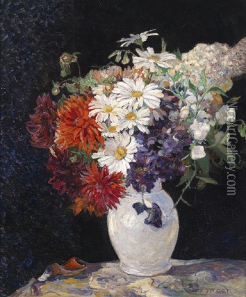 Sommerblumen In Vase Oil Painting - Franz Wilhelm Jaeger