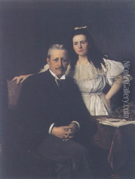 Portrait Of Count Selder And His Daughter Oil Painting - Vaclav Brozik
