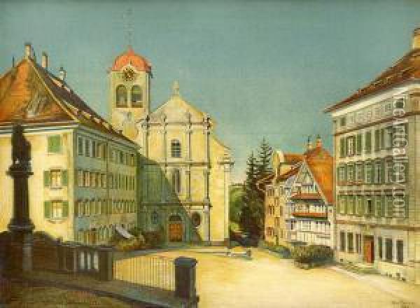 Trogen, Landsgemeindeplatz Mit Kirche Oil Painting - Paul Tanner