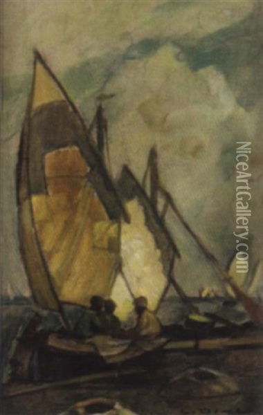 Segelboot An Der Hafenmole Oil Painting - Ludwig Dill