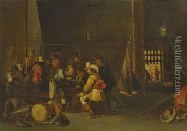 Wachtstube Mit Wurfelspielern Oil Painting - David Teniers De Jonge