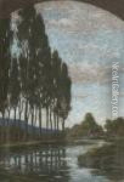 Pappeln Am Fluss. Oil Painting - Girolamo Cairati