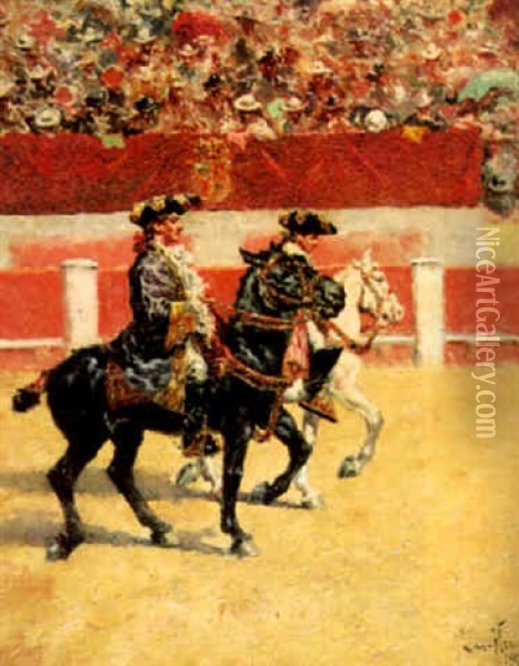 At The Bullfight Oil Painting - Gaetano De Las Heras