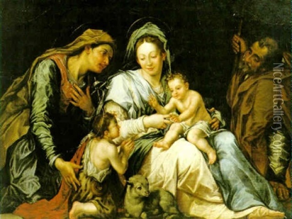 Den Heliga Familjen Samt Elisabeth Och Johannesbarnet Oil Painting - Agostino Carracci