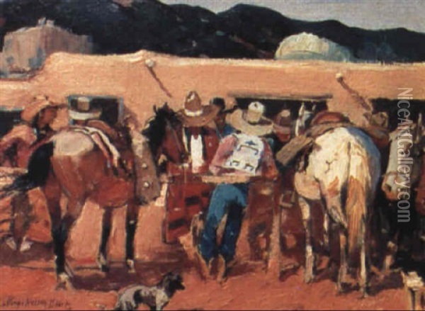 Indians At Taos Oil Painting - Laverne Nelson Black