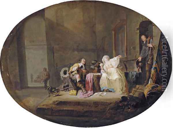 A card game in a courtyard Oil Painting - Maerten Stoop