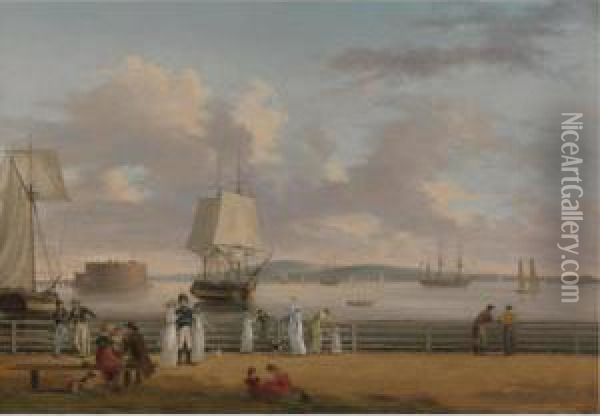 The Battery And Harbor, New York Oil Painting - Thomas Birch