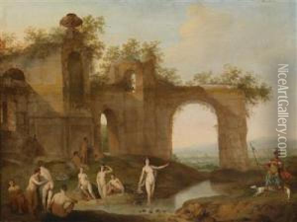 A Landscape With Ruins And Diana Andactaeon Oil Painting - Dirck Van Der Lisse