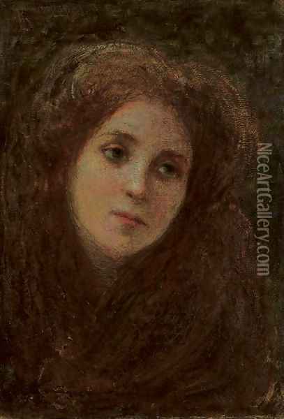 Ritratto di giovane donna con i capelli rossi, um 1880-82 Oil Painting - Giovanni Segantini