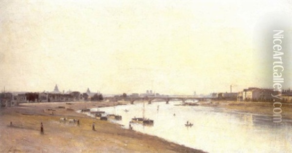 Le Pont National Vu Du Quai D'ivry, Paris Oil Painting - Stanislas Lepine