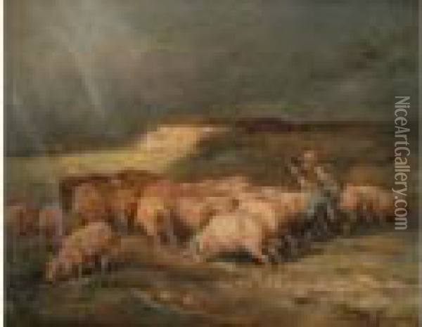 Le Troupeau De Porcs Oil Painting - Charles Emile Jacque