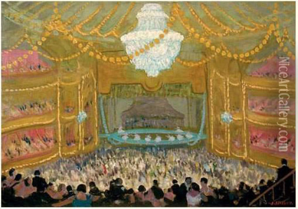 Ballet Russe A L'opera De Paris. Oil Painting - Jules Flandrin