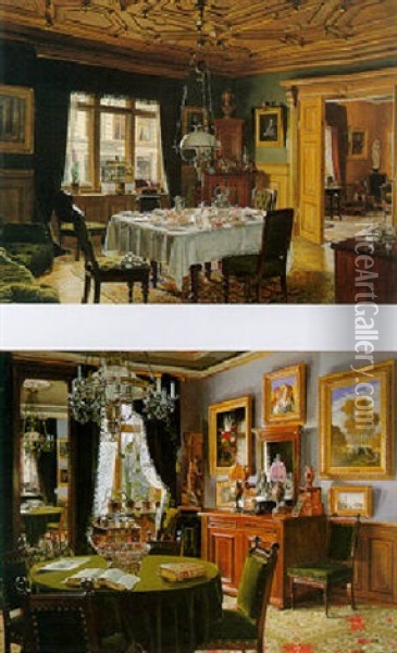 French Townhouse Drawing Room And  Dining Room Oil Painting - Josef Theodor Hansen