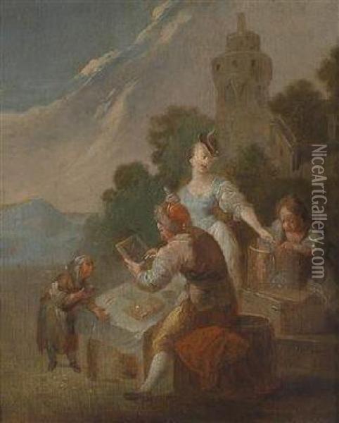 Children Attending A Lesson Outdoors Oil Painting - Johann Georg Platzer