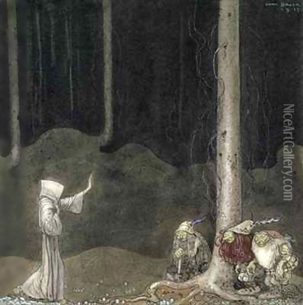 Brother St. Martin and the Three Trolls Oil Painting - John Bauer