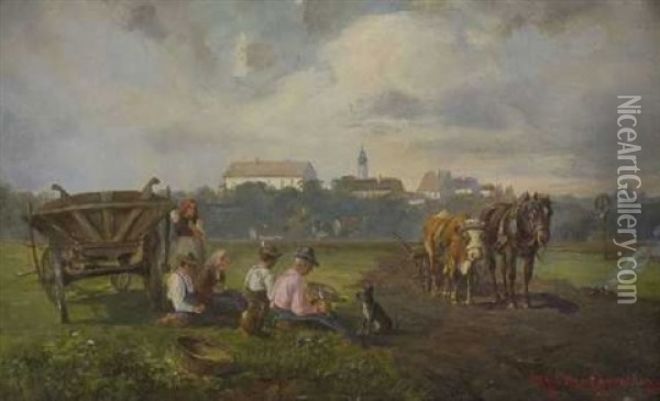 Rastende Bauern Vor Dachau Oil Painting - Ludwig Mueller-Cornelius