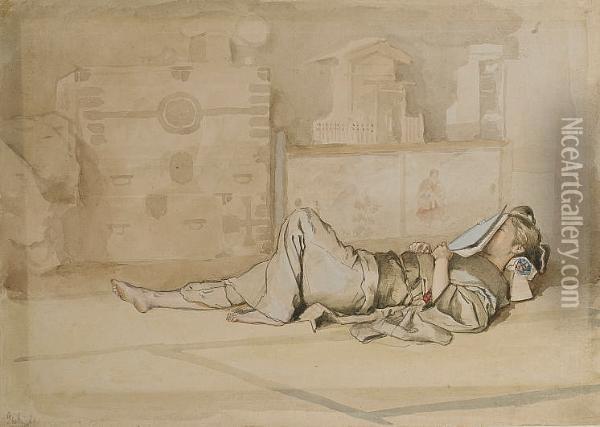 A Sleeping Japanese Man Oil Painting - Mortimer Luddington Mempes