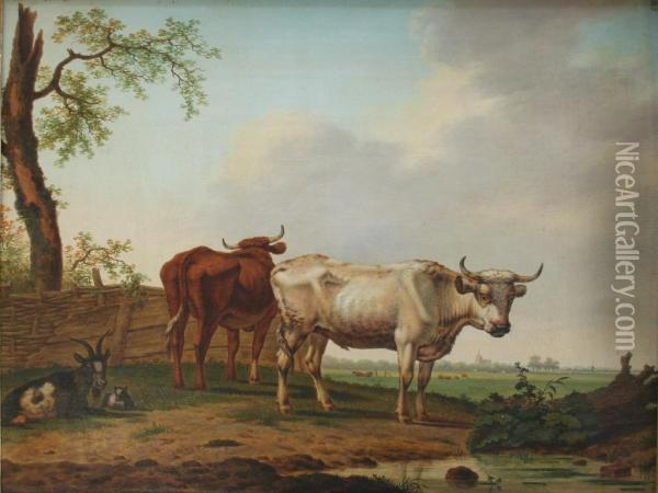 Cattle And Goats In A Field Oil Painting - Janbaptist Ii Kobell