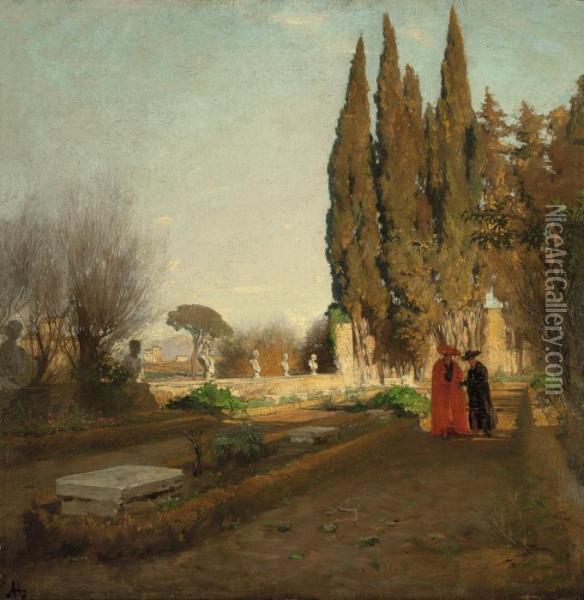 Im Garten Der Villa Falconieri Oil Painting - Albert Hertel