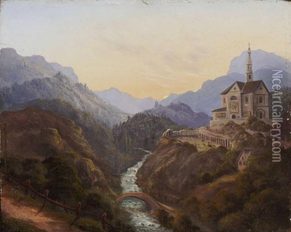 Abendliche Gebirgslandschaft Mit Einer Kirche Oil Painting - Carl Gustav Carus