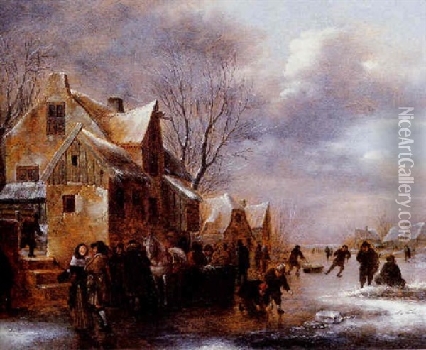 Paysage D'hiver Avec Patineurs Oil Painting - Nicolaes Molenaer