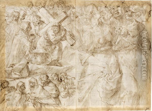 Christ On The Way To Calvary And Another Group Of Figures Oil Painting - Giulio Cesare Procaccini
