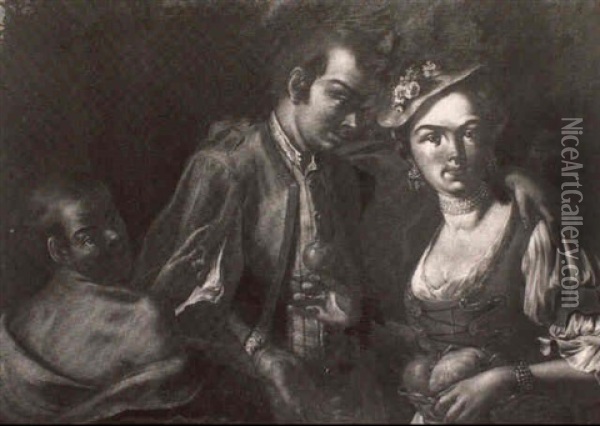 Le Couple Amoureux Oil Painting - Giuseppe Bonito
