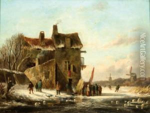Figures On The Ice Oil Painting - Louis Sierich