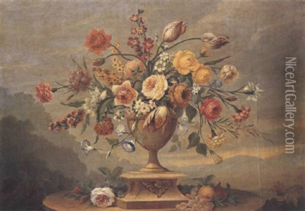 Bouquet De Fleurs Dans Un Vase Antique Oil Painting - Jean-Jacques Bachelier
