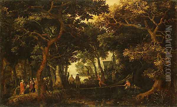 Forest Landscape with Two of Christs Miracles Oil Painting - David Vinckboons