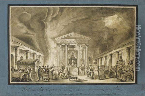 A Night-time Ceremony Before The Temple Of Isis, Pompeii Oil Painting - Louis Jean Desprez