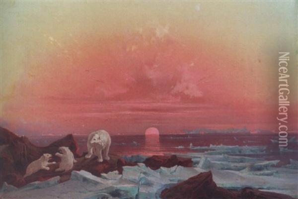 Midnight At Starck Islands, Spitzbergen, 27 August 1881 Oil Painting - Franz Wilhelm Schiertz