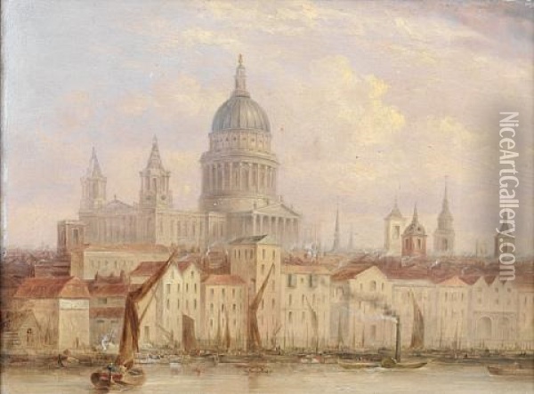 The Church Of Saint Paul's From The Thames Oil Painting - William Parrott