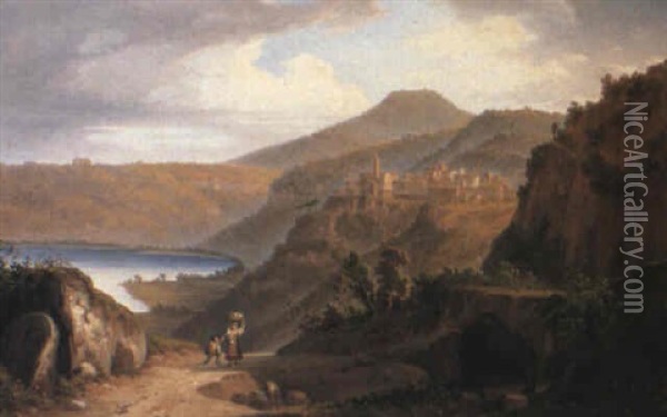 Genzano On Lake Nemi Oil Painting - John (Newbott) Newbolt