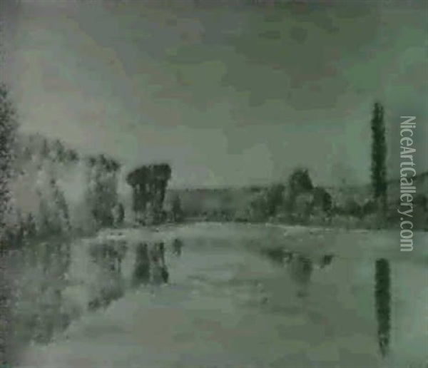 Franzosische Flusslandschaft Mit Baumgruppen An Einem Hellensommertag Oil Painting - Henri Emile Berson