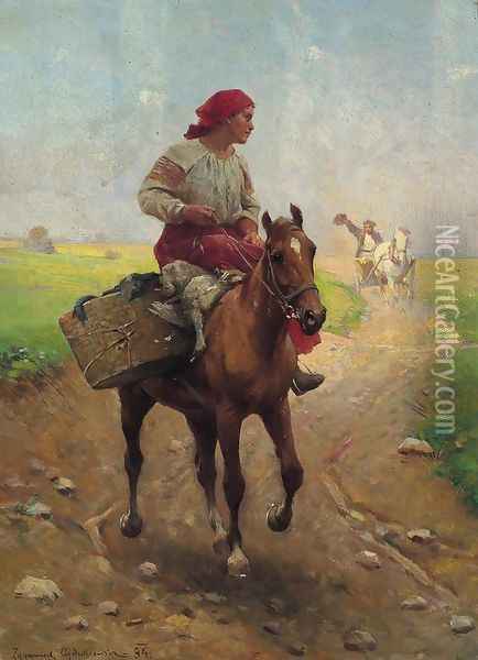 To the Market with Geese Oil Painting - Sigismund Ajdukiewicz