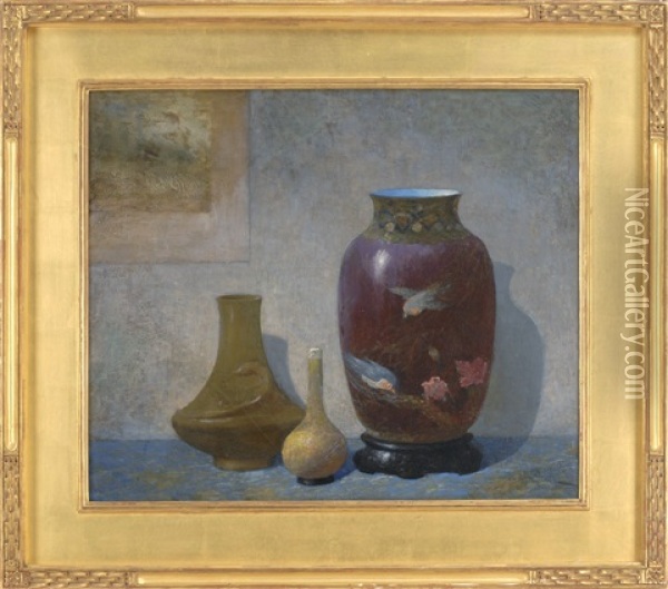 Still Life Of Oriental Ceramics Oil Painting - Ernest Albert