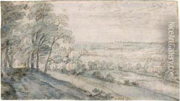 Extensive Landscape With A Church, And Trees To The Left Oil Painting - Johannes Pietersz. Schoeff