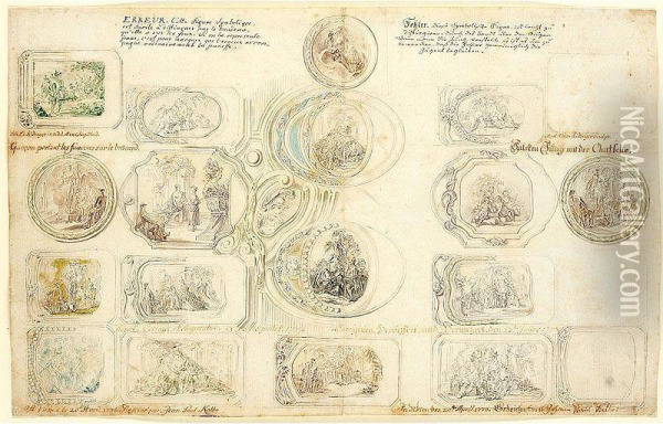A Sheet Of Small Compositions Possibly Recording A Collection Of Snuff Boxes Oil Painting - Jean Paul Kolbe