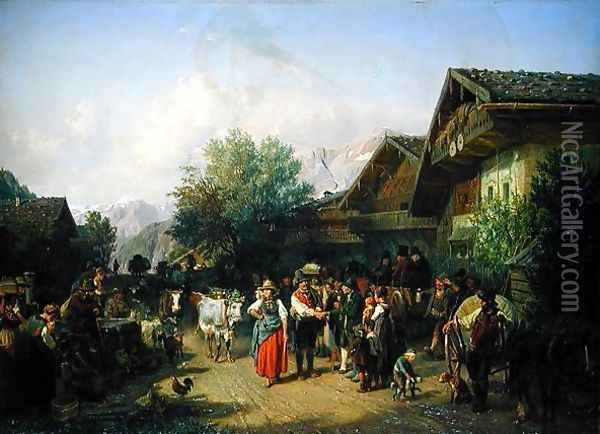Homecoming from the Alpine Pasture Oil Painting - Hermann Kauffmann