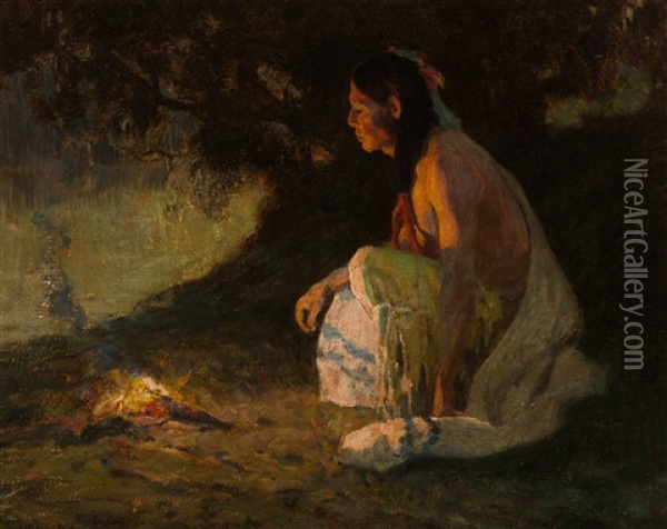 The Evening Camp Oil Painting - Eanger Irving Couse
