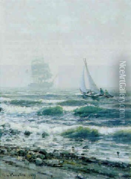 Marine Med Sejlskibe, Kristiania Fjord Oil Painting - Nils Severin Lynge Hansteen