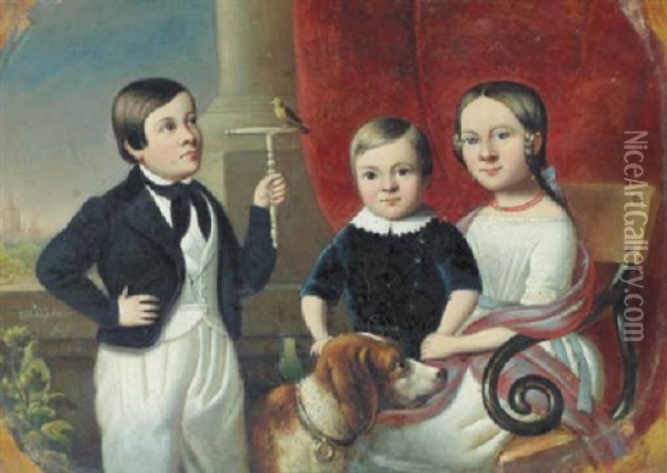 Portrait Of Jacobus, Diederika And Eduard Thomkins Oil Painting - Abraham Anne Van De Kasteele