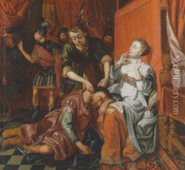 Samson And Delilah Oil Painting - Gaspar van den Hoecke
