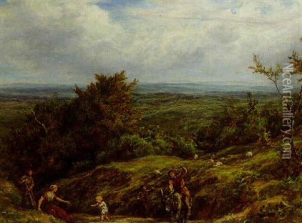 Playful Return, Redhill, Surrey Oil Painting - William Linnell
