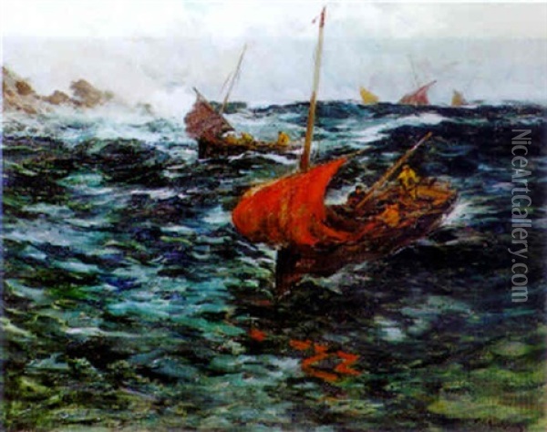 Barques Sous Voiles Par Forte Brise Oil Painting - Fernand Marie Eugene Legout-Gerard