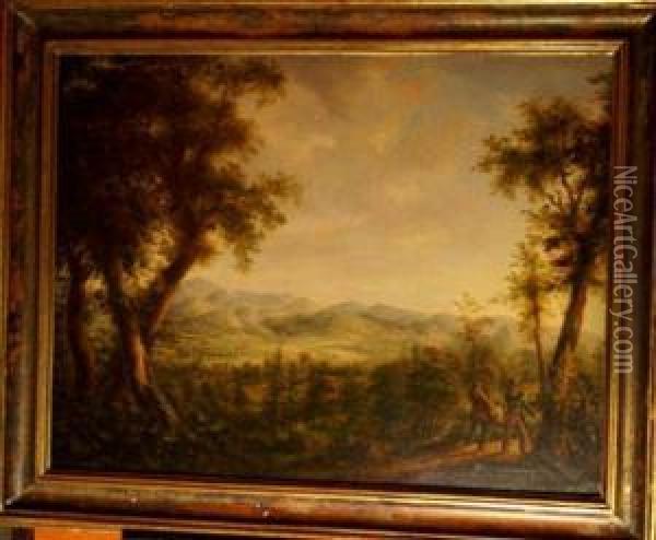 Moravian Landscapewith Two Hunters Oil Painting - Thaddaus Millian