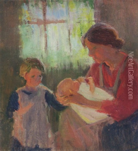 Mother And Children Oil Painting - Ada Walter Shulz