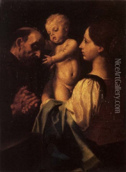 The Madonna And Child With Saint Francis Oil Painting - Simone Cantarini