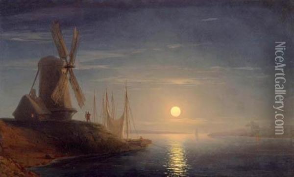 Moonlight Over The Dnepr Oil Painting - Ivan Konstantinovich Aivazovsky